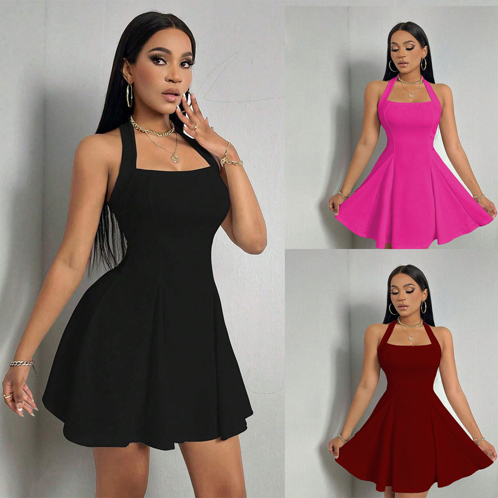 Y2K Backless Halter Mini Dress - فستان نسائي جديد مثير بتصميم هالتر
