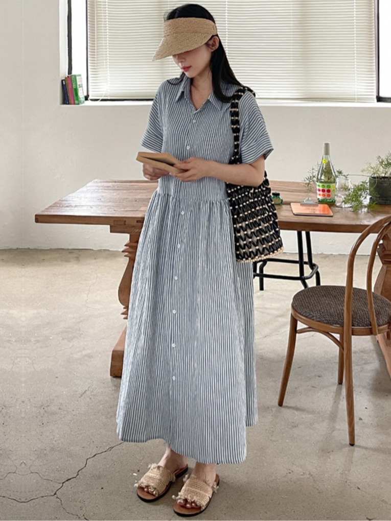 فستان قميص نسائي بتصميم كوري ع - مراجعة Korean Style A Line Shirt Dress وسعره