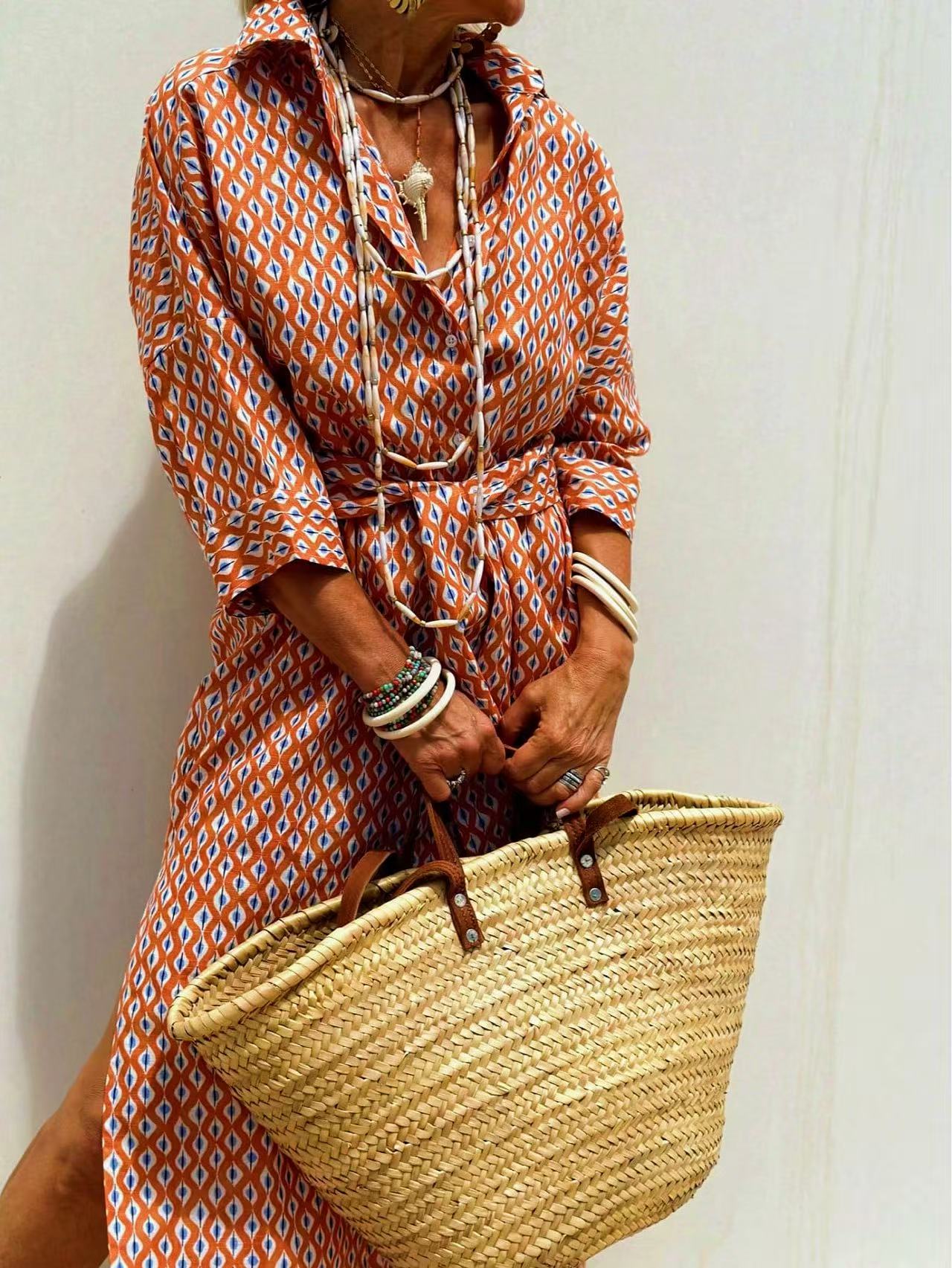 فستان ماكسي صيفي بحزام بمظهر ا - مراجعة Casual Loose Linen Shirt Dress وسعره