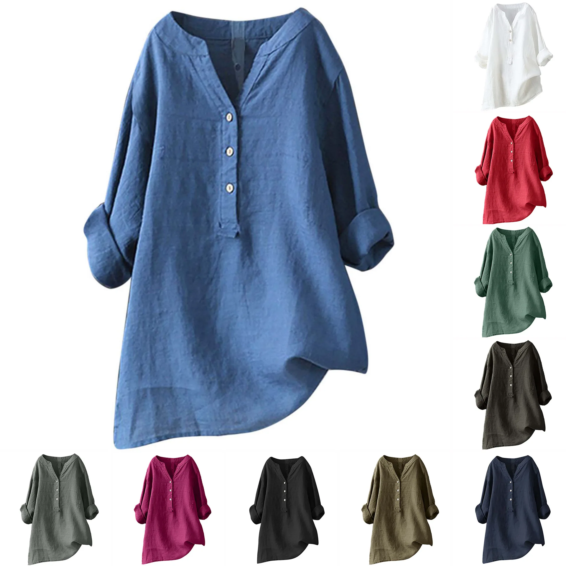 بلوزة قطنية وكتانية للجنسين، ق - مراجعة Casual Loose Linen Shirt Dress وسعره