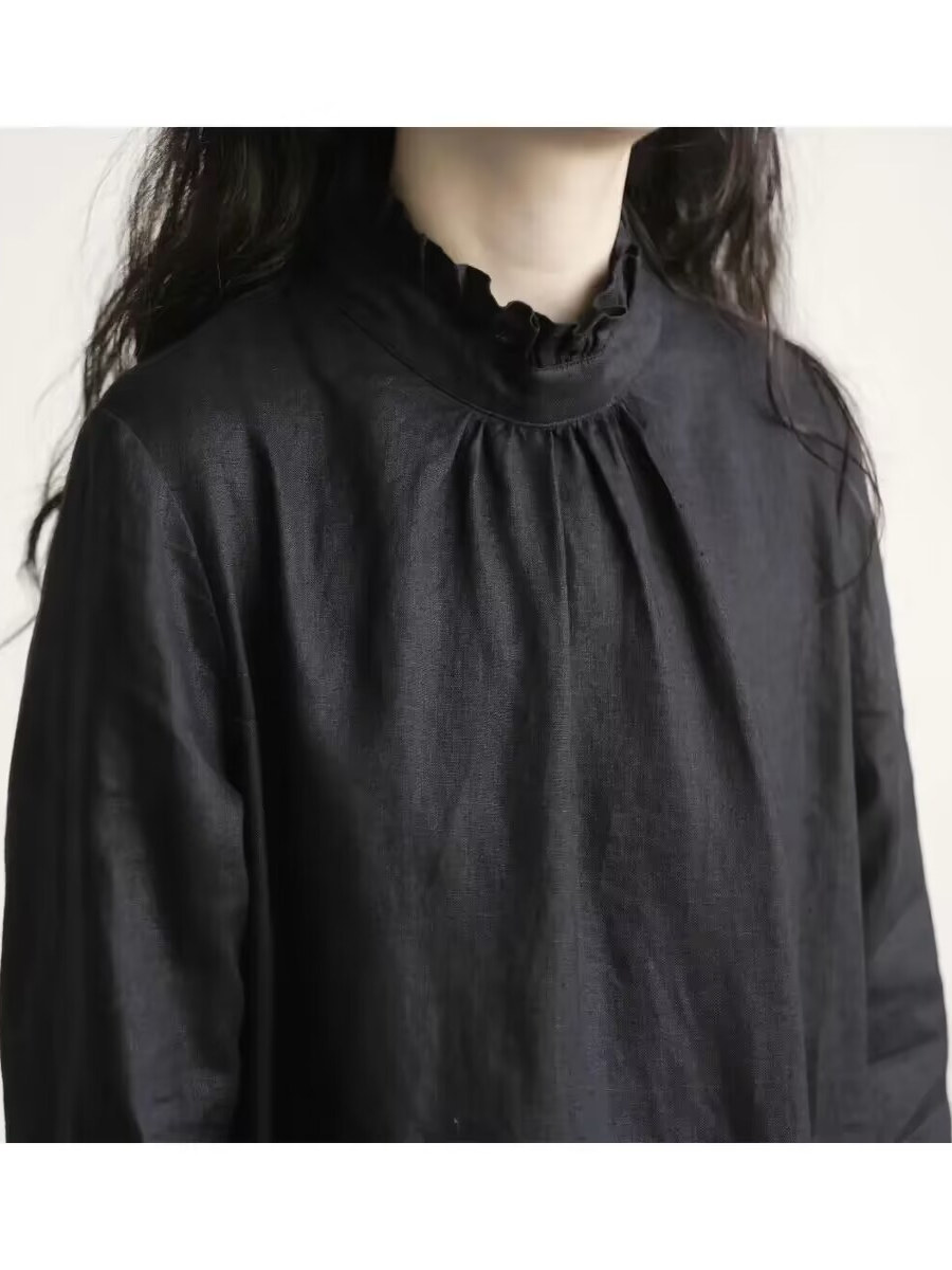 فستان كتان أسود بياقة دانتيل و - مراجعة Casual Loose Linen Shirt Dress وسعره