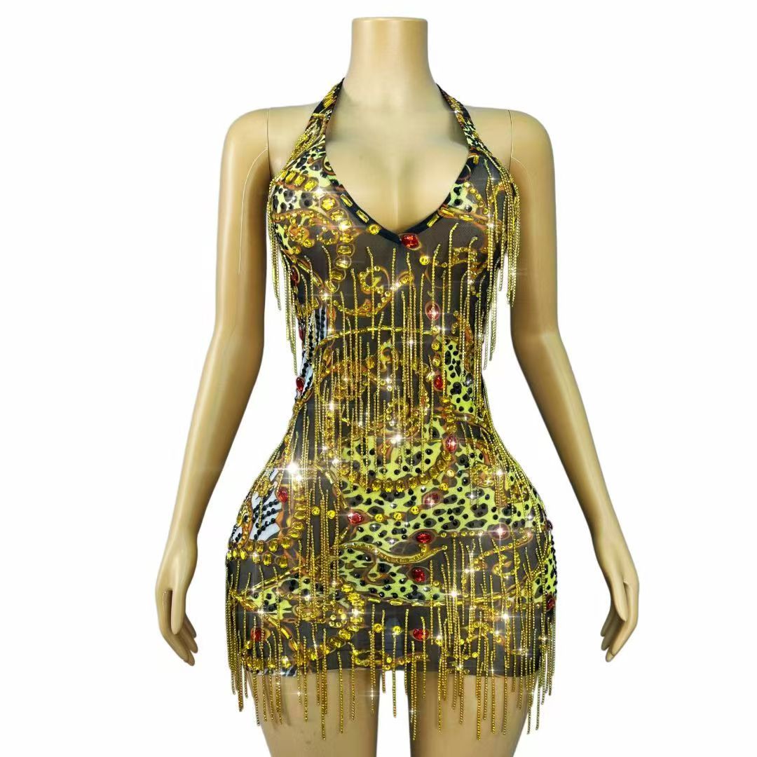 فستان قصير ضيق مزين بسلاسل من  - مراجعة Sparkly Rhinestone Club Party Dress وسعره