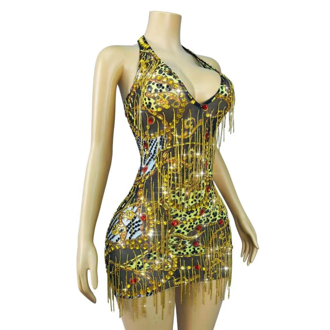 فستان قصير ضيق مزين بسلاسل من  - مراجعة Sparkly Rhinestone Club Party Dress وسعره