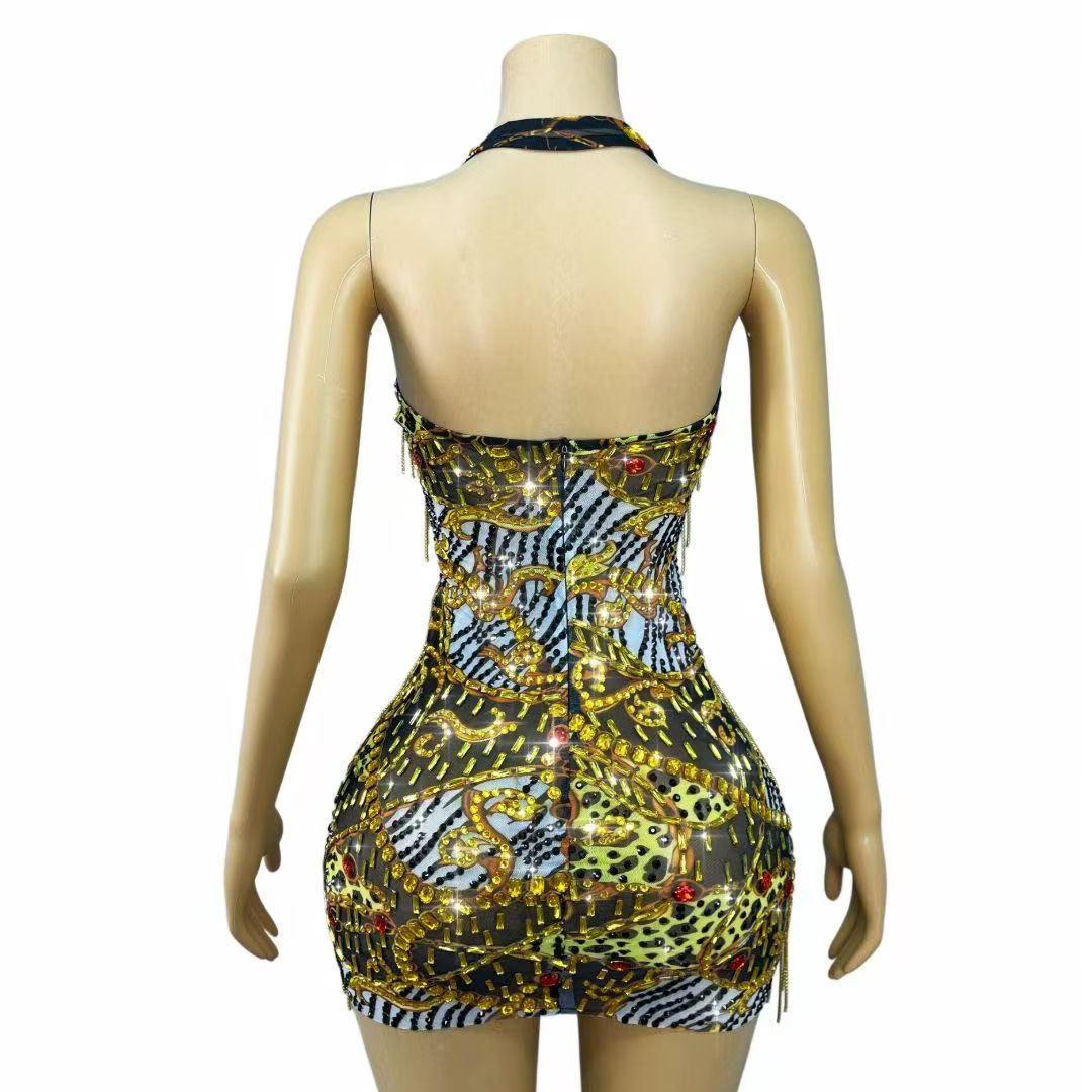فستان قصير ضيق مزين بسلاسل من  - مراجعة Sparkly Rhinestone Club Party Dress وسعره