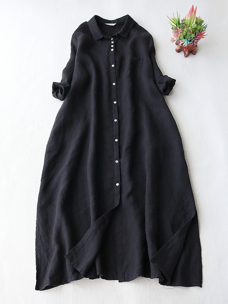 فستان كتان فني للنساء لفصل الر - مراجعة Casual Loose Linen Shirt Dress وسعره