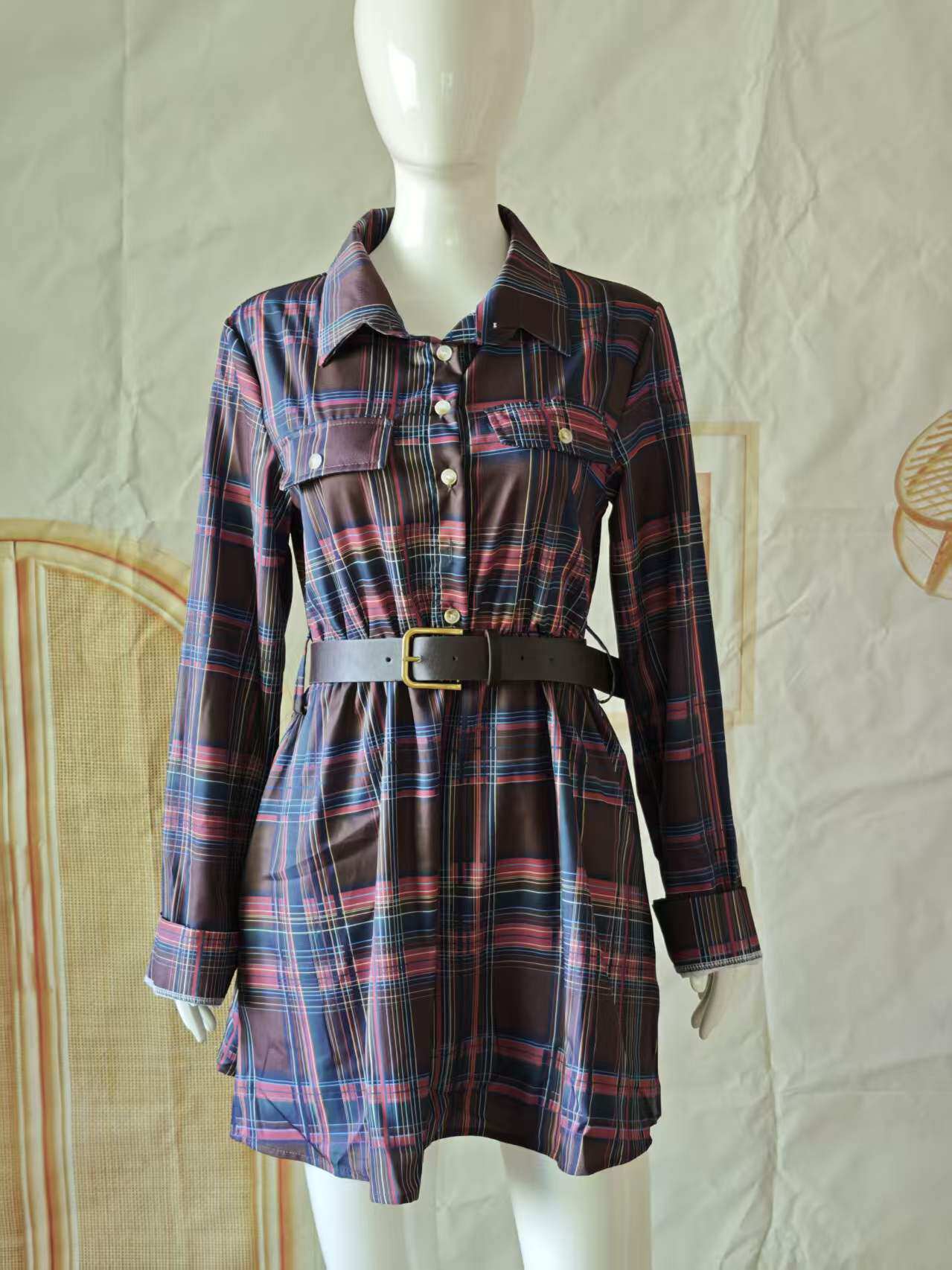 قميص نسائي بجيوب وحزام وأزرار  - مراجعة Casual Loose Linen Shirt Dress وسعره