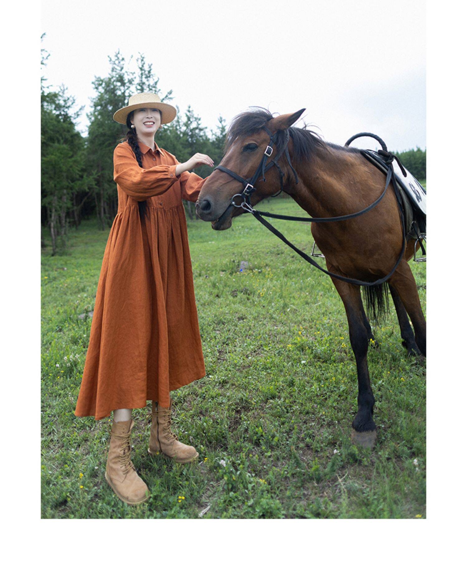 فستان ماكسي نسائي من الكتان با - مراجعة Casual Loose Linen Shirt Dress وسعره